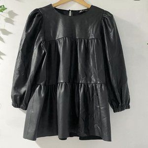 Zara Puff Sleeve Leather Top